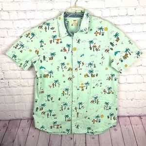 Vans Men's Aqua Green Button Down Short Sleeve Slim Fit Shirt. Size. Large